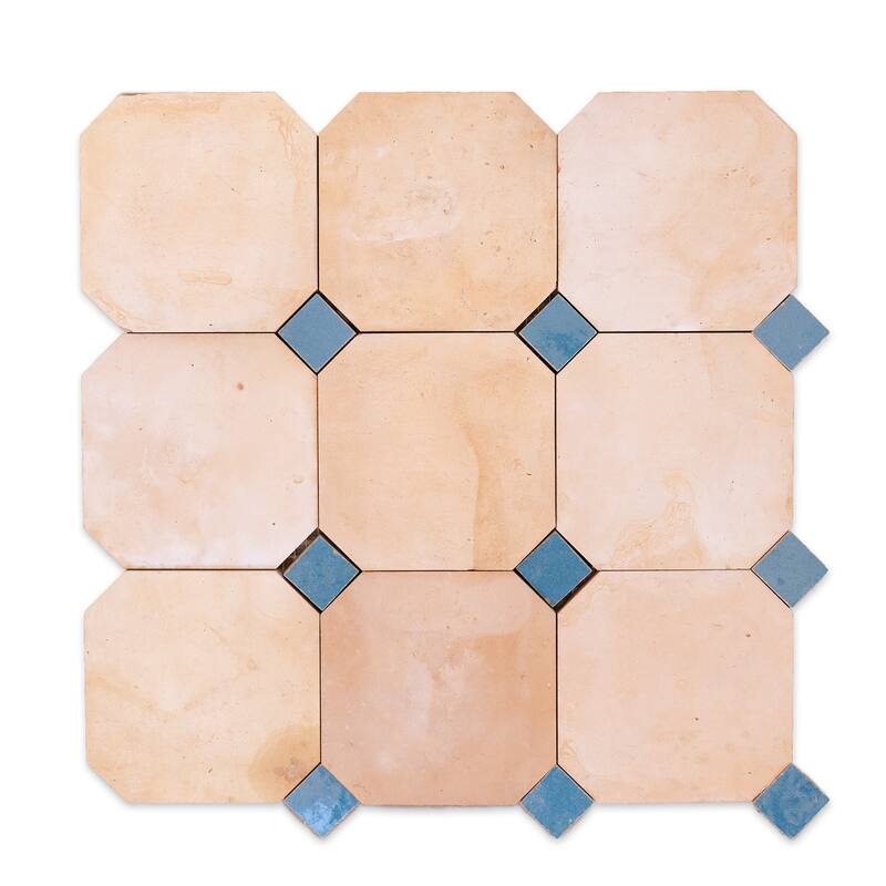 Contemporary Zellige Panels, 12" X 12" X 1/2", Terracotta - Maya Blue - Sample-1tile