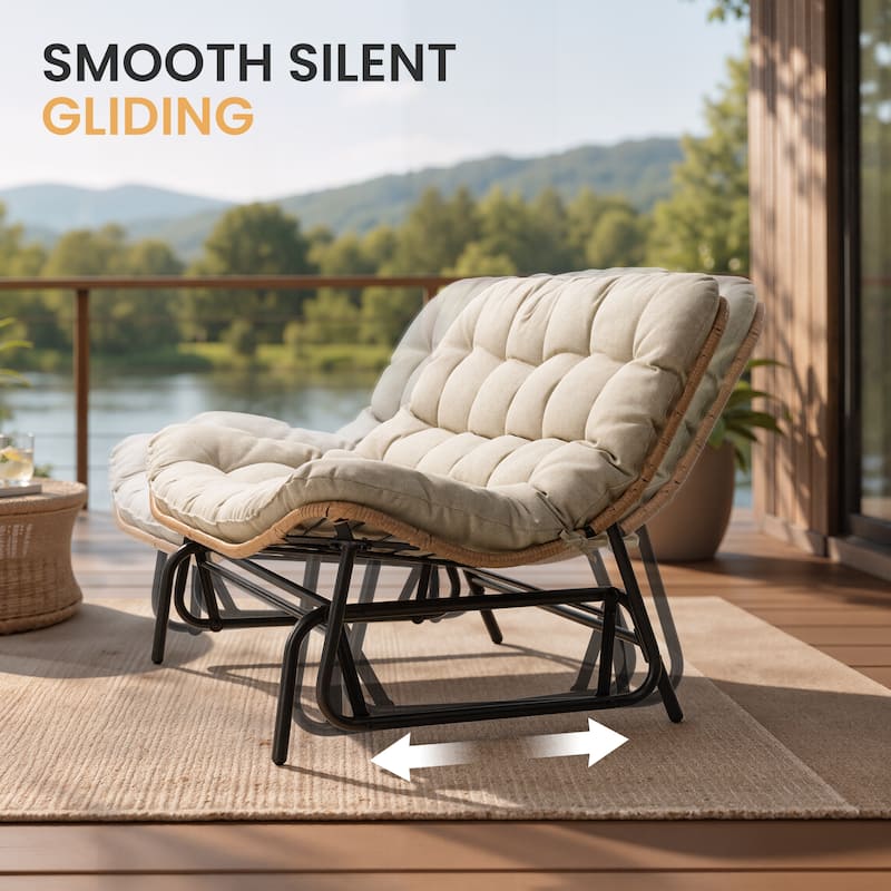 Oversized 2-Person Outdoor Glider Rocking Chair Bench Double Papasan Chair Loveseat with Cushion