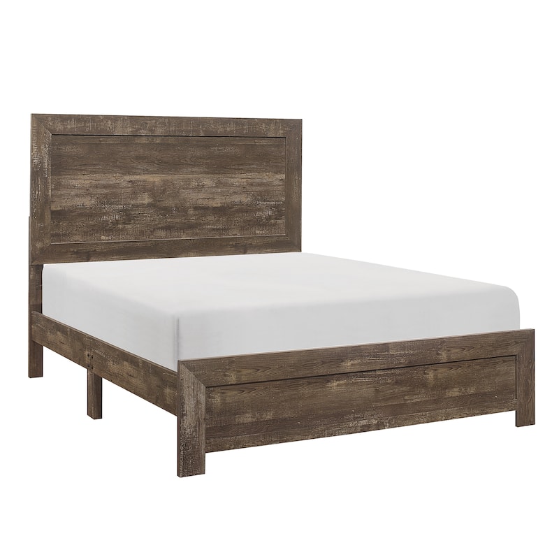 Ko Four Piece California King Size Bedroom Set, Panel Detailings, Black Metal Handles, Rustic Brown