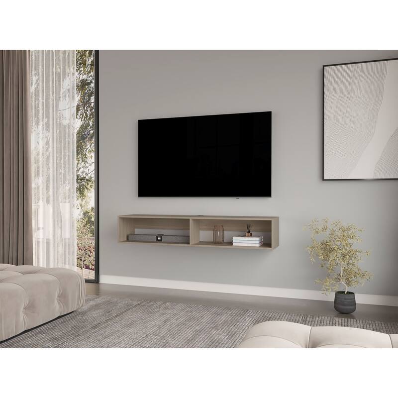 Modern TV Console Wall Mounted 59" Floating Media Stand with Shelves and Cable Management - 10.4”H x 59.1”W x 12.6”D