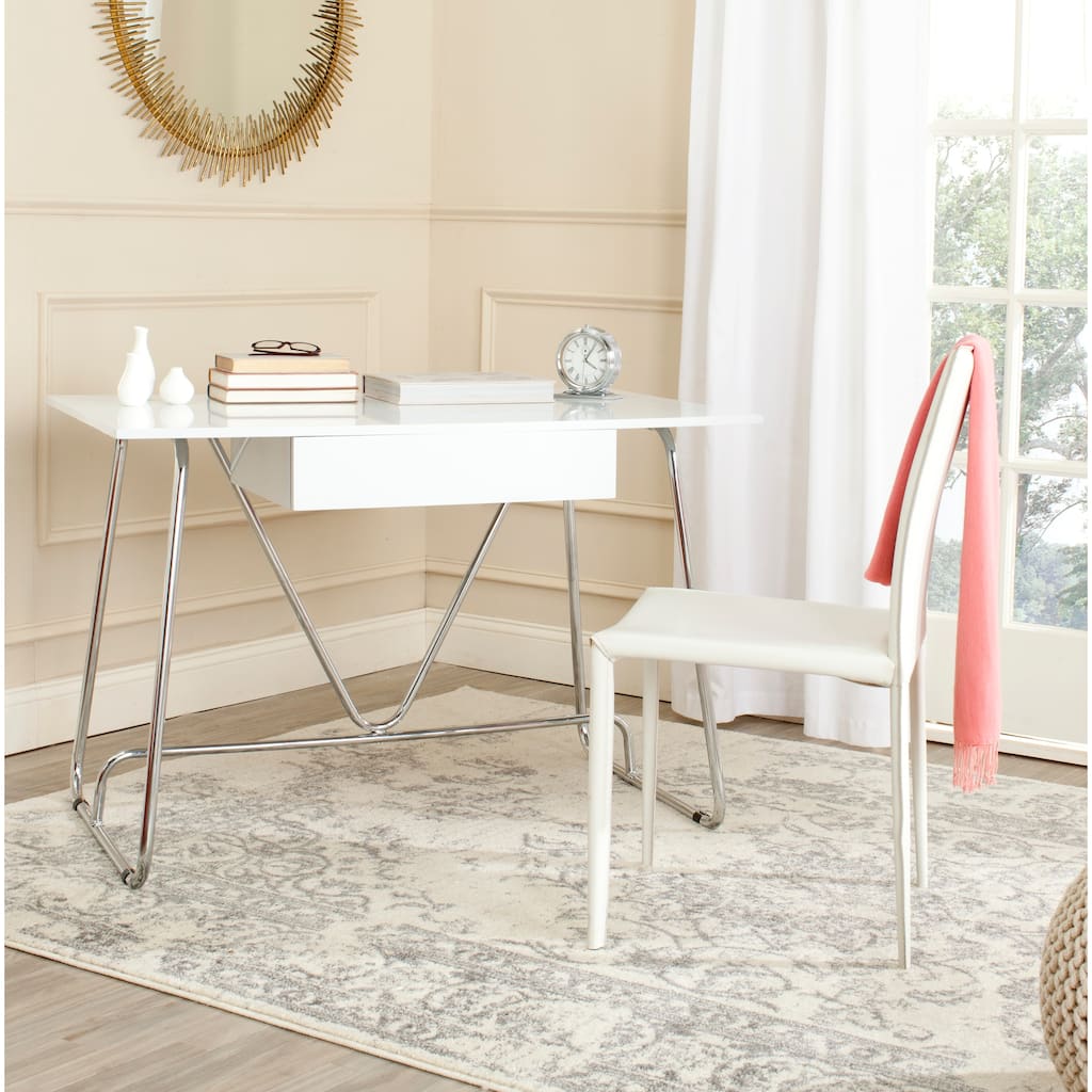 SAFAVIEH Bebe Mid-Century Modern White/ Chrome Desk