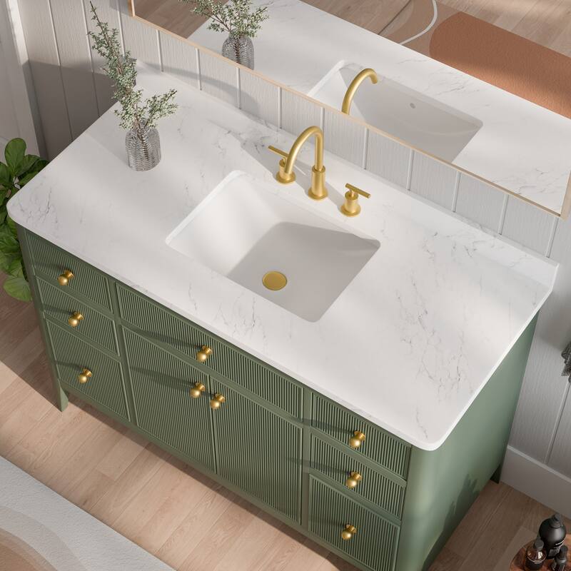 Modland 48" Bathroom Vanity with Sink, Soft Close Drawers & Doors, Carrara Marble Top, Fully Assembled - 48 inch