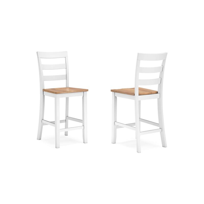 Gasy Counter Chair Set of 2, 24 Inch White Brown Solid Mango Wood
