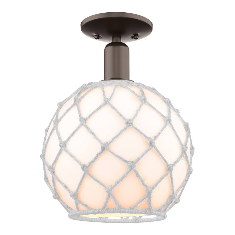 Innovations Lighting 716-1C-14-10 Farmhouse Rope Semi-Flush Farmhouse - Oil Rubbed Bronze / White Glass with White Rope
