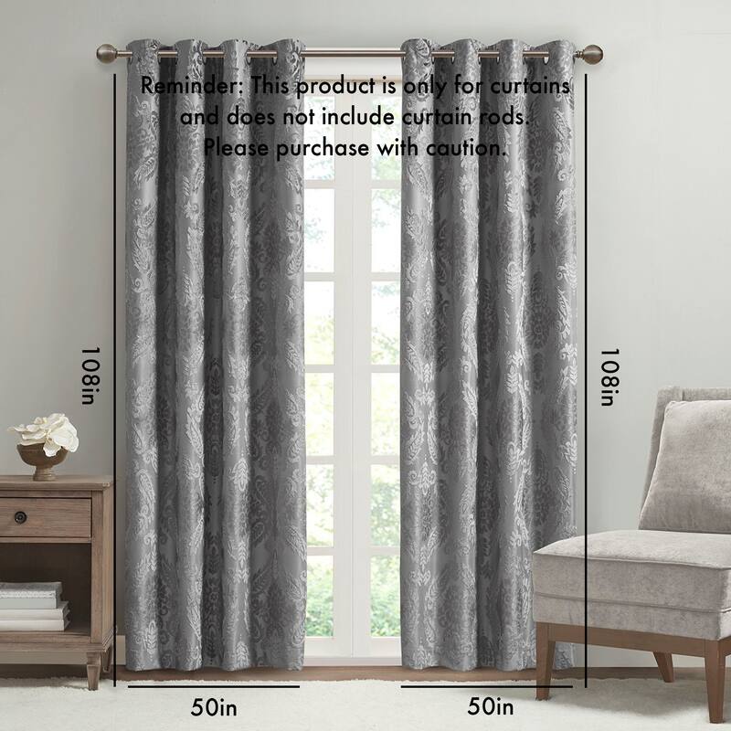 Knitted Jacquard Paisley Total Blackout Grommet Top Curtain Panel(Only 1 Pc Panel)