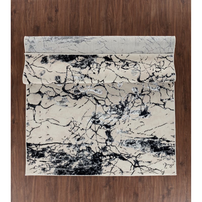 Maz Collection Beige/Navy Contemporary Area Rug