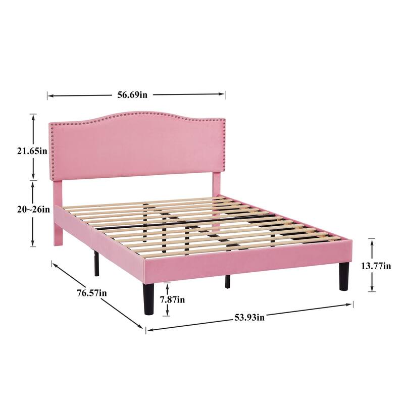 VECELO, Upholstered Platform Bed Frame with Adjustable Headboard, Twin/Full/Queen Size Beds, Pink