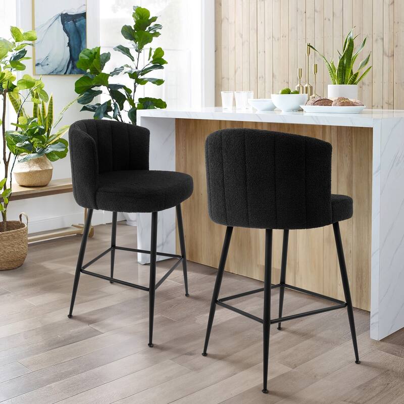 25.2" Upholstered Counter Height Barstools with Back, Modern Chairs Set for Kitchen Island