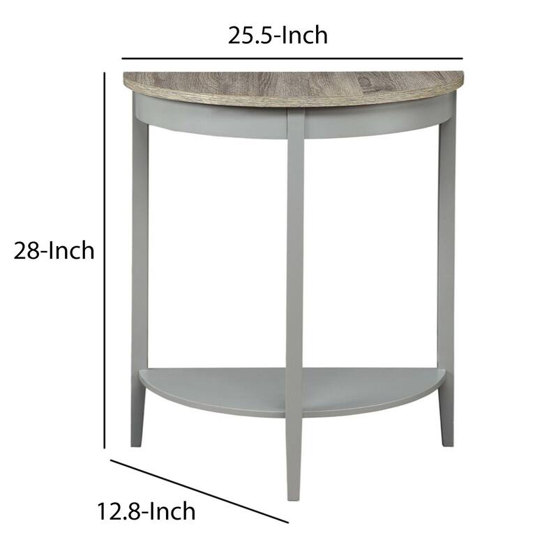 Wooden Half Moon Shaped Console Table with One Open Bottom Shelf - 28 H x 12.8 W x 25.5 L Inches