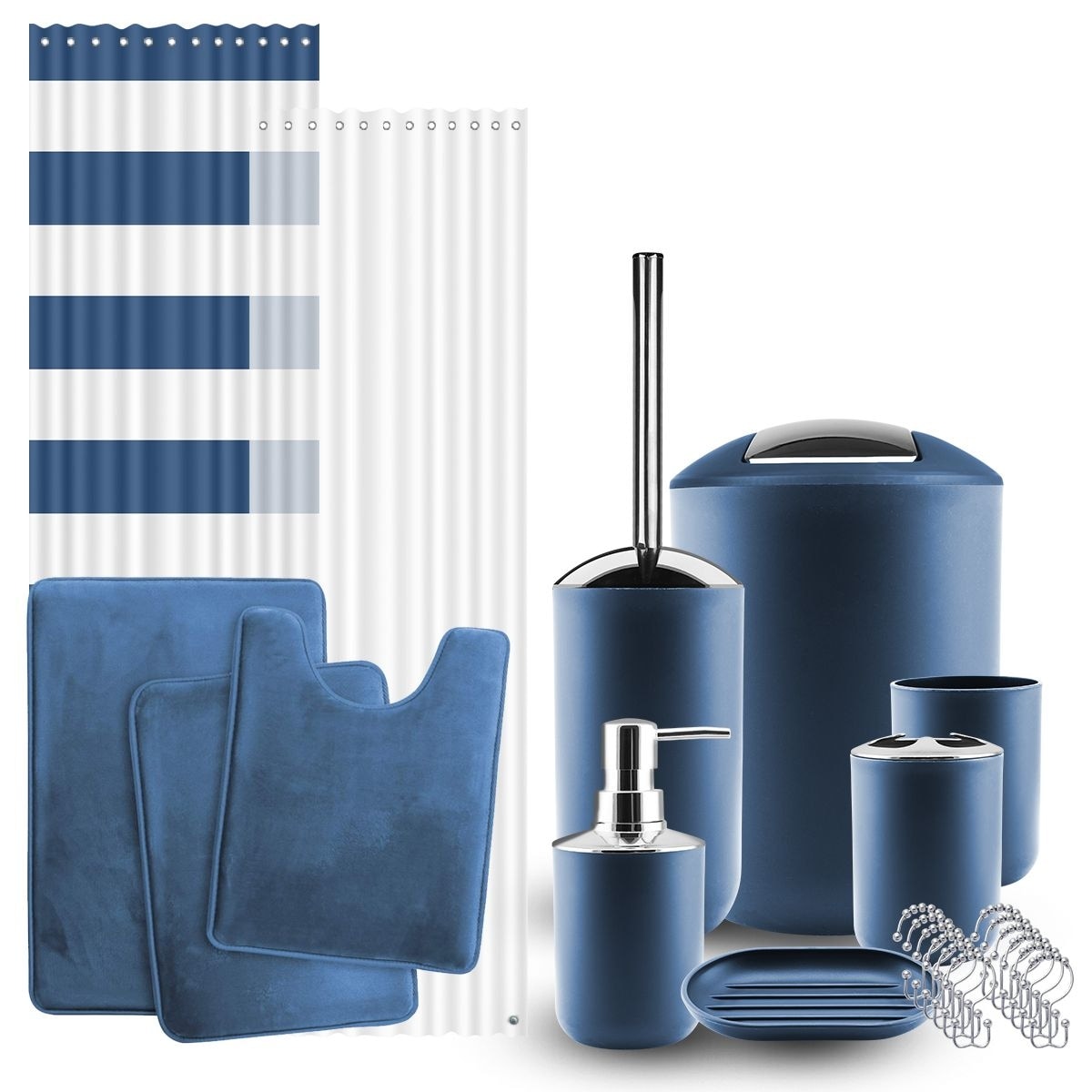 Clara Clark 12 Piece Complete Bathroom Accessories Kit with Shower Curtain Set and Rug Set Overstock - 34537209