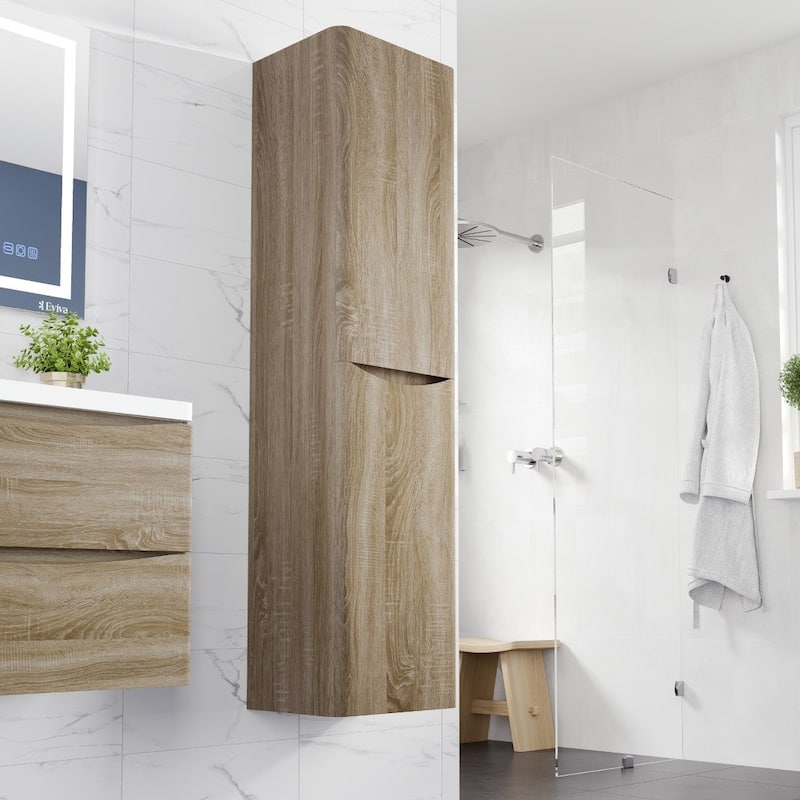 Eviva Smile 16"W x 15"D x 75"H White Oak Wall-Mounted Linen Cabinet