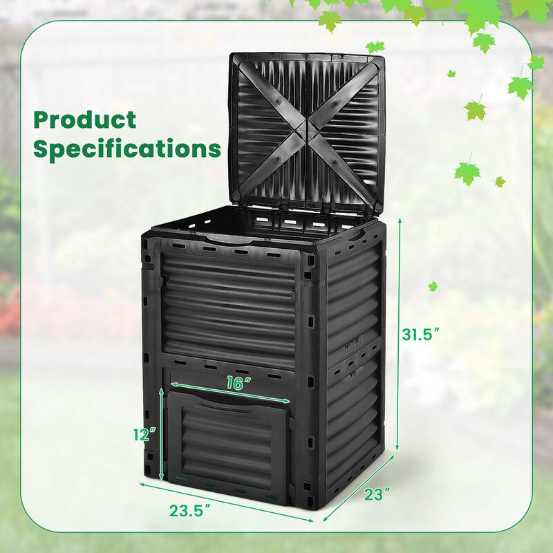 Gymax 80-Gallon Outdoor Composter W/ Large Openable Lid & Bottom Exit