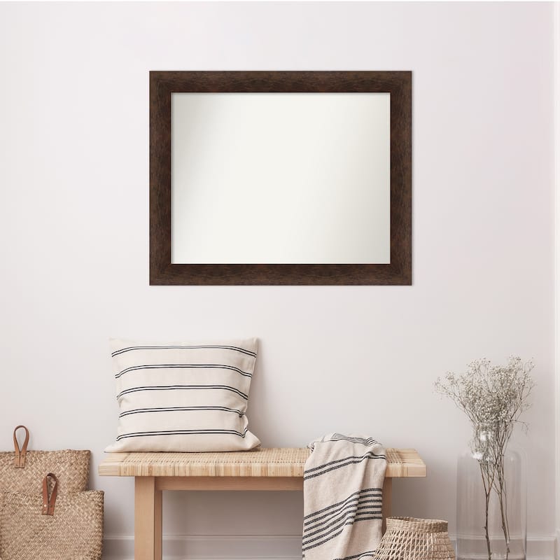 Warm Walnut Non-Beveled Wood Framed Wall Mirror - Warm Walnut