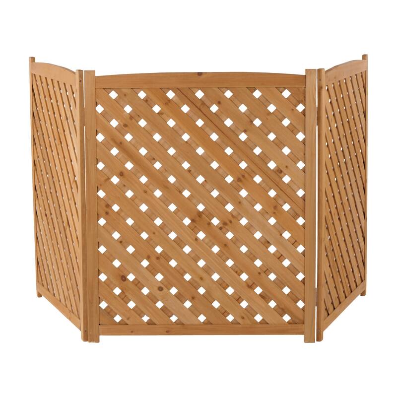 Anmytek Foldable Wooden Lattice Privacy Screen, 3 Panel Solid Natural Wood with Light Brown Finish, Diamond Design for Airflow