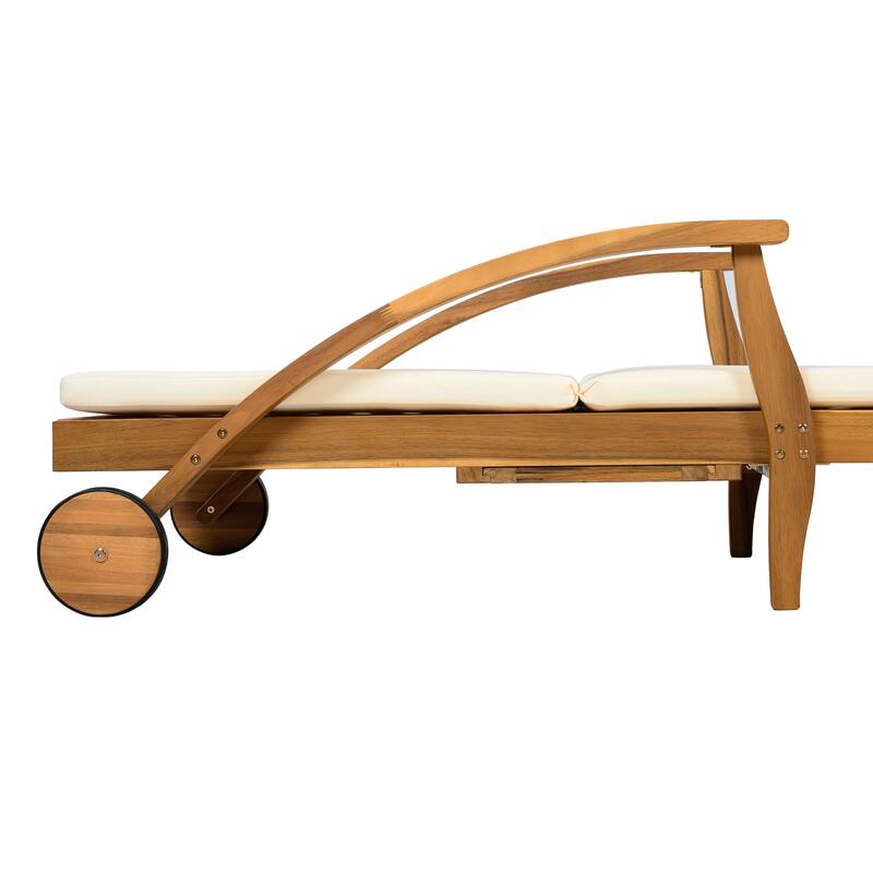 Christopher Knight Home -Parker Acacia Wood Outdoor Chaise Lounge With Wheel