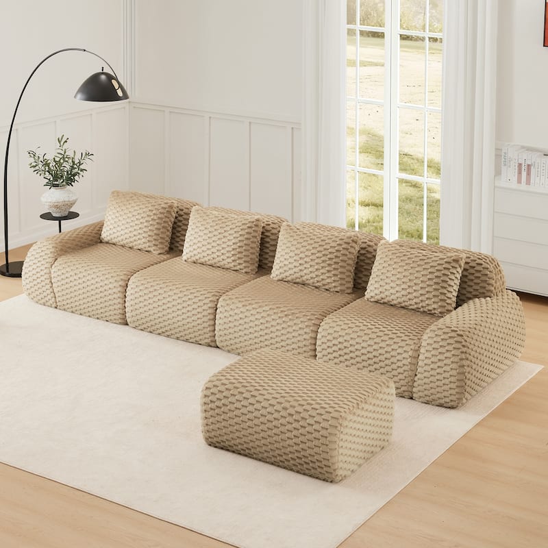 Roomfitters 114 Inch Modular Sectional Sofa, Oversized Flannelette 3-Seater, Light Camel - Light Camel 146"  L-Shape