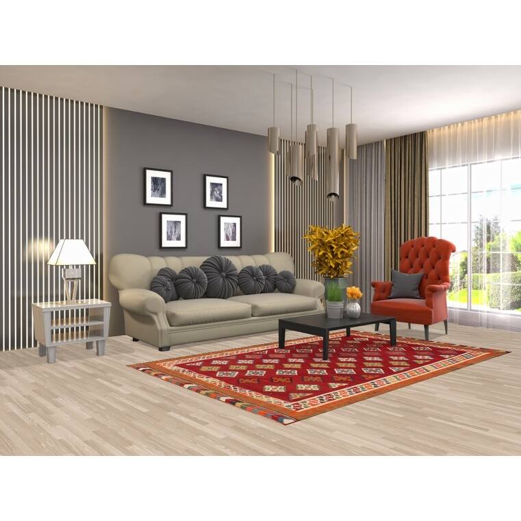 Kilim Qashqai Persian Vintage Rug Flatweave Geometric Wool Carpet - 4'11"x 7'11"