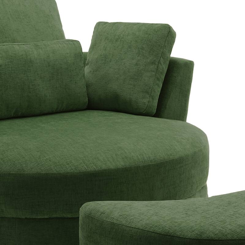 Oversized Upholstered Swivel Barrel Chairs with Storage Ottoman