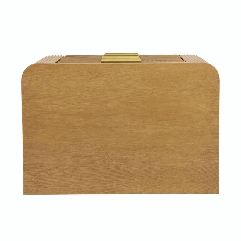 Mid-Century Fluted 3-Drawer Nightstand with Curved Design and Gold Handles