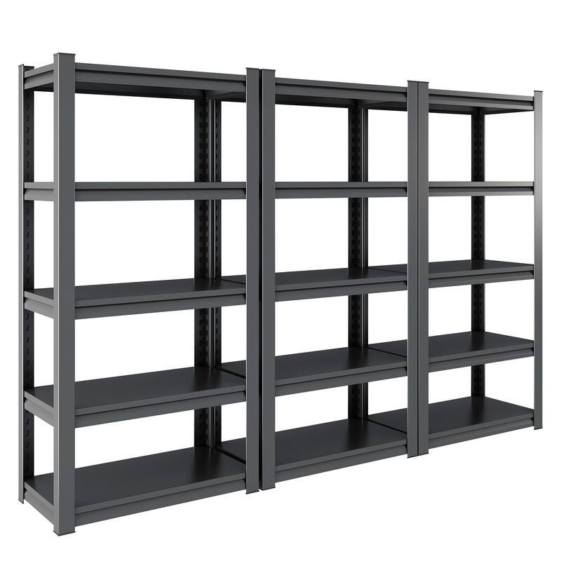 5-Tier Adjustable Heavy Duty Metal Storage Shelves, Black, 72"H