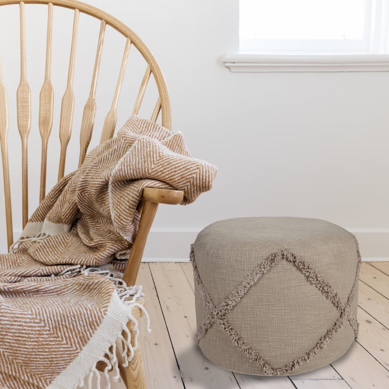 18-Inch Cotton Cylinder Pouf Ottoman for Floor Seating and Footrest