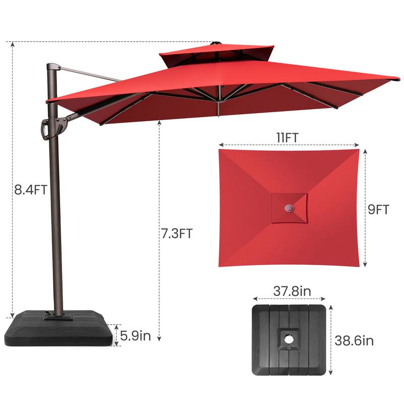 Outdoor 9 x 11 ft Patio Offset Cantilever Umbrella with Weights Base