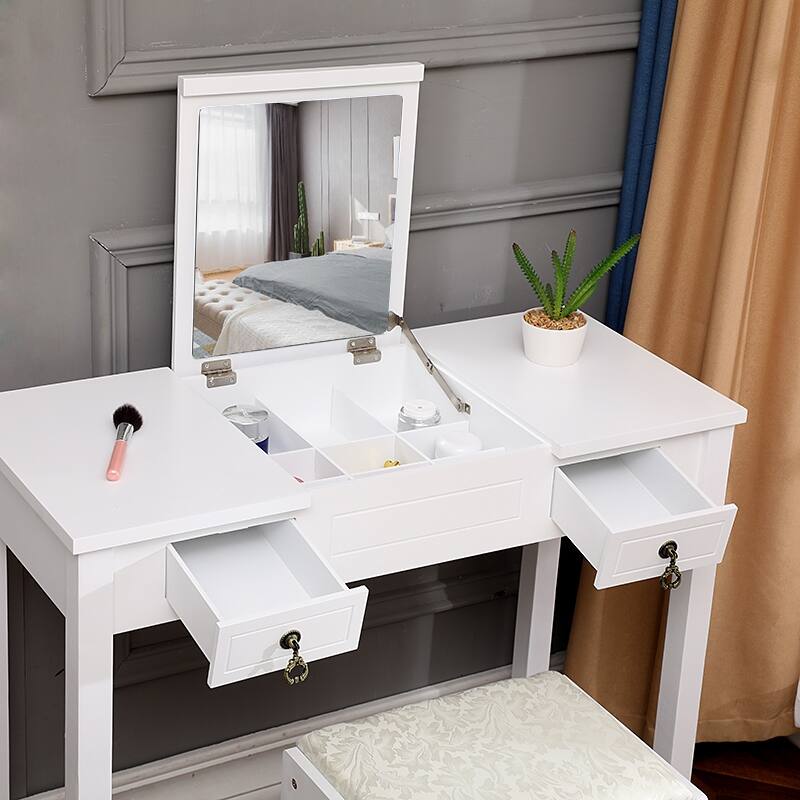 FCH Flip Single Mirror Double Drawers Straight Feet Dresser White