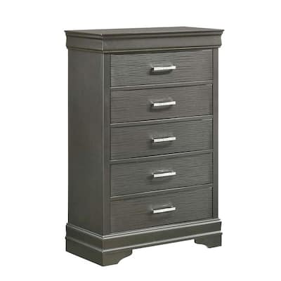 5 Drawers Wooden Chest with Bar Pull Handles in Dark Gray
