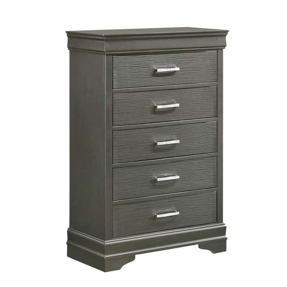 5 Drawers Wooden Chest with Bar Pull Handles in Dark Gray