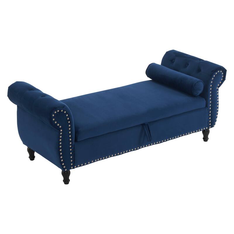 Velvet Multifunctional Storage Rectangular ottoman bench with 1 Pillow