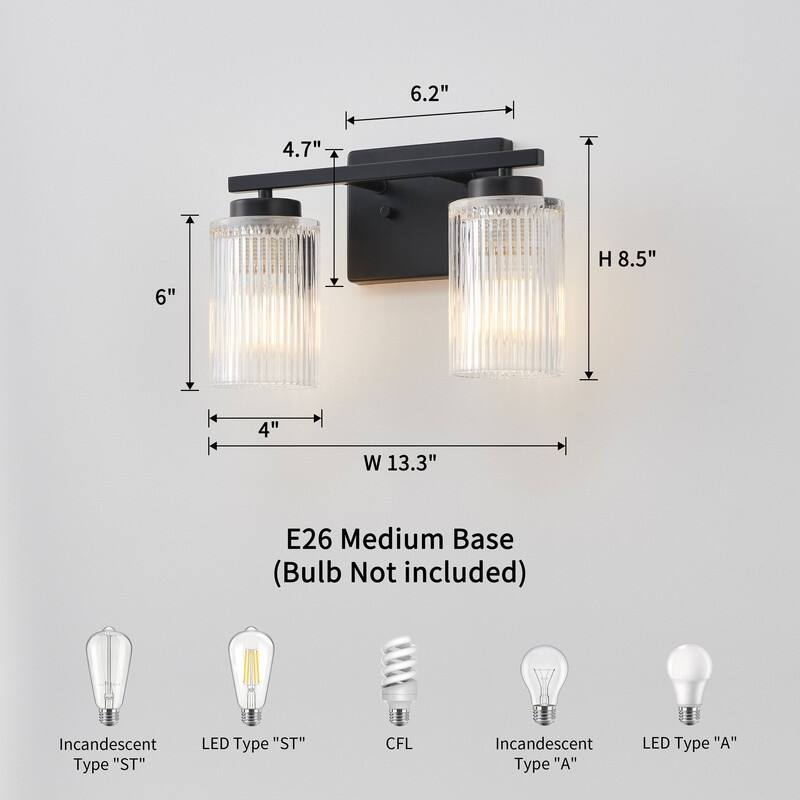 KAWOTI 8.6"H Contemporary Bathroom Vanity Light with Flutted Glass