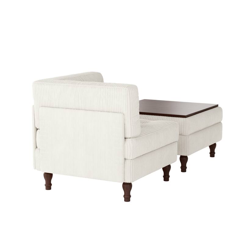 Corduroy Tufted Accent Chair Armchair and Ottoman Set