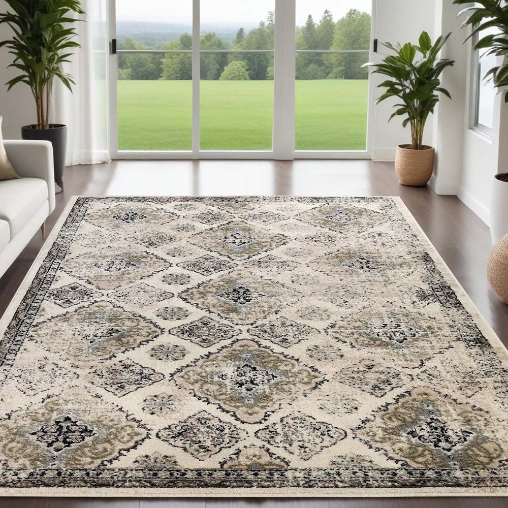 Superior Mayfair Distressed Damask Traditional Indoor Area Rug