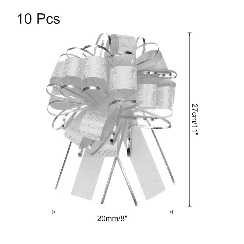 10pcs Large Pull Bow Gift Wrapping Bows Ribbon Organza for Wedding - Silver - 8 Inch