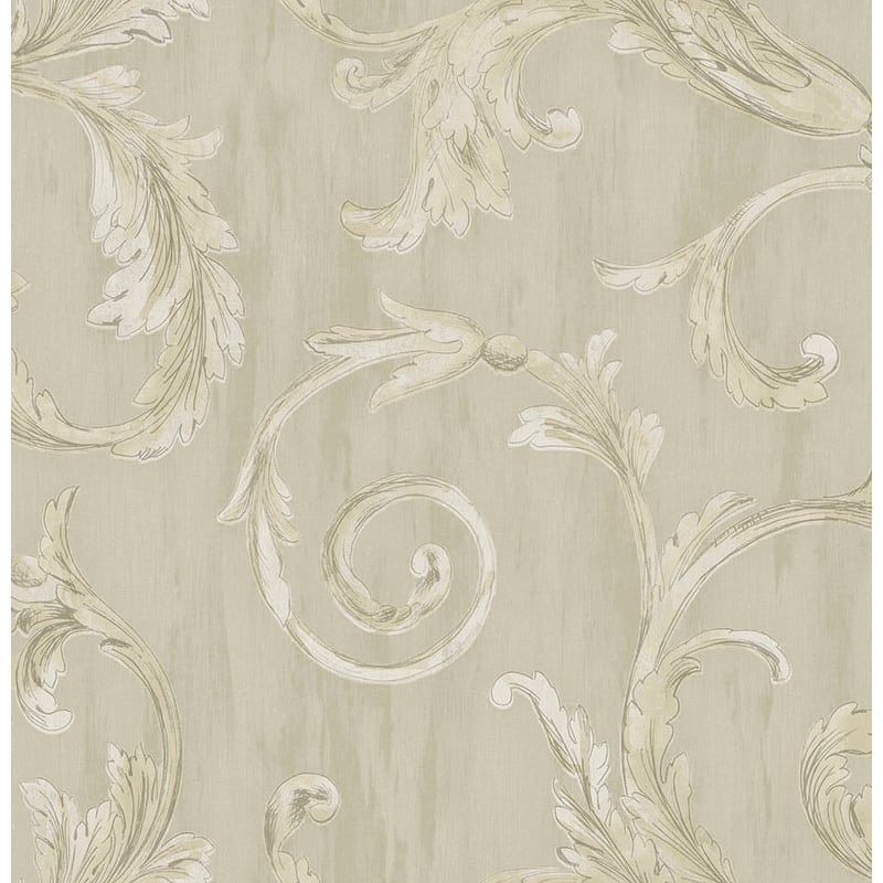 Seabrook Designs Giovo Scrolls Unpasted Wallpaper - 20.5 in W x 33 ft. L - Metallic Greige