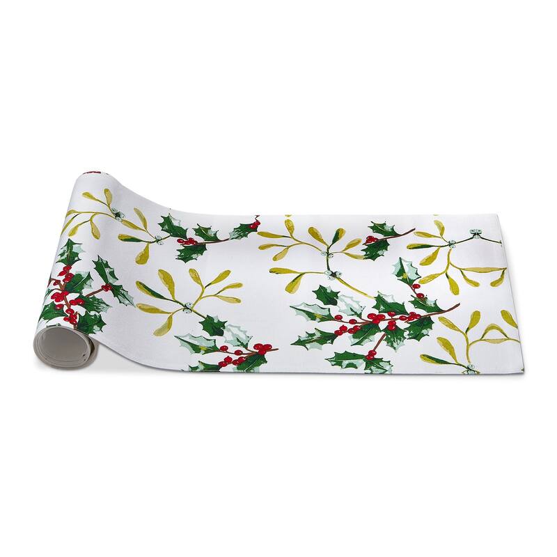 Mistletoe & Holly Printed Cotton Table Runner 72L X 14.5W in.