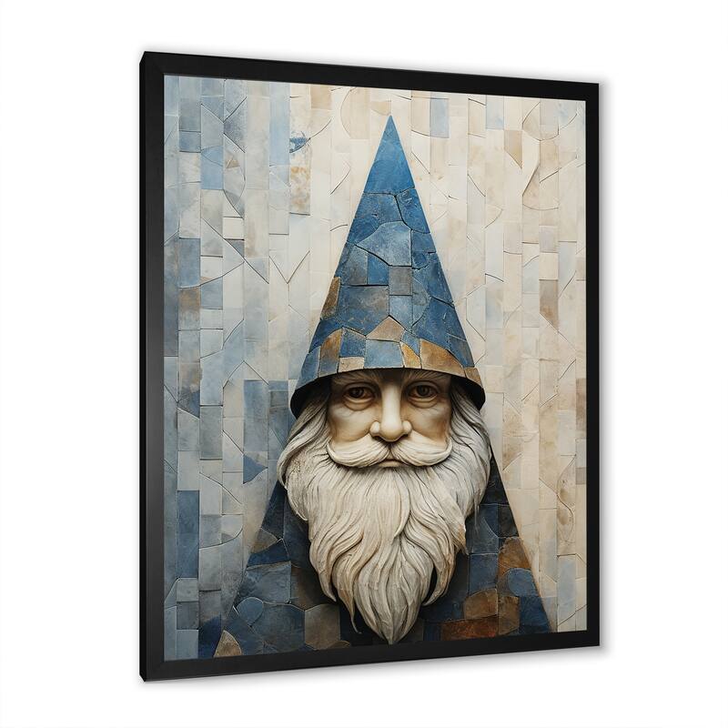 Designart "Fantasy Beige And Blue Gnome Portrait III" Gnome Framed Wall Art Prints