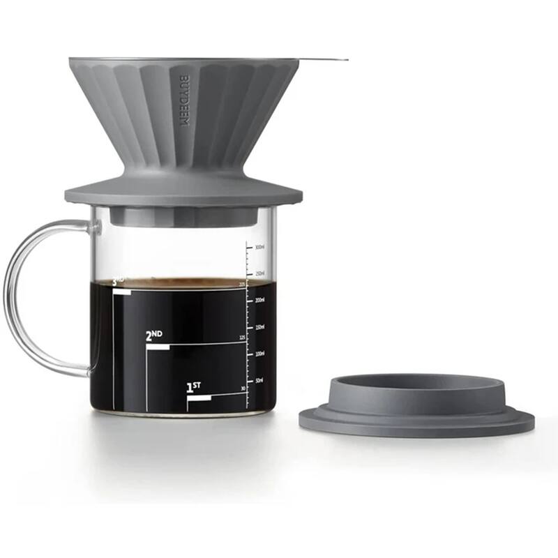 BUYDEEM Reusable Pour Over Coffee Maker Filter Reusabl Silicone Coffee Dripper Set - Grey