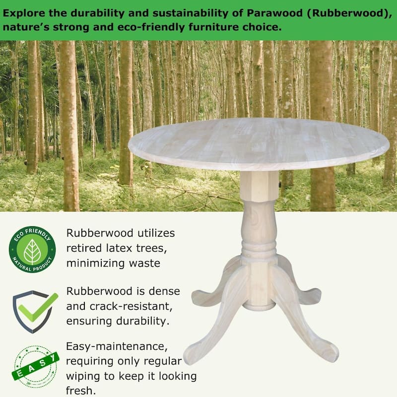 International Concepts Solid Wood Round 36-inch Drop-leaf Dining Table - Unfinished