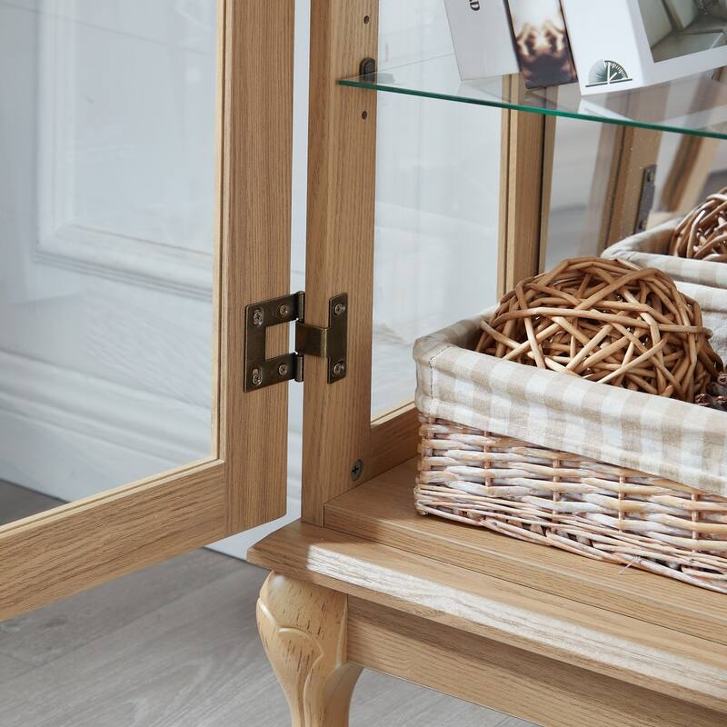 Elegant Curio Cabinet with Adjustable Shelves,LED Light and Mirrored Back Panel
