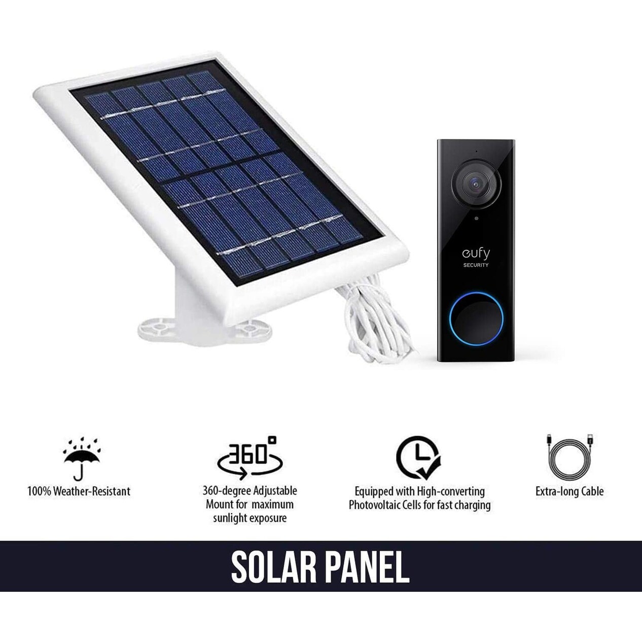 Wasserstein Solar Panel for Eufy Video Doorbell 2K (Battery