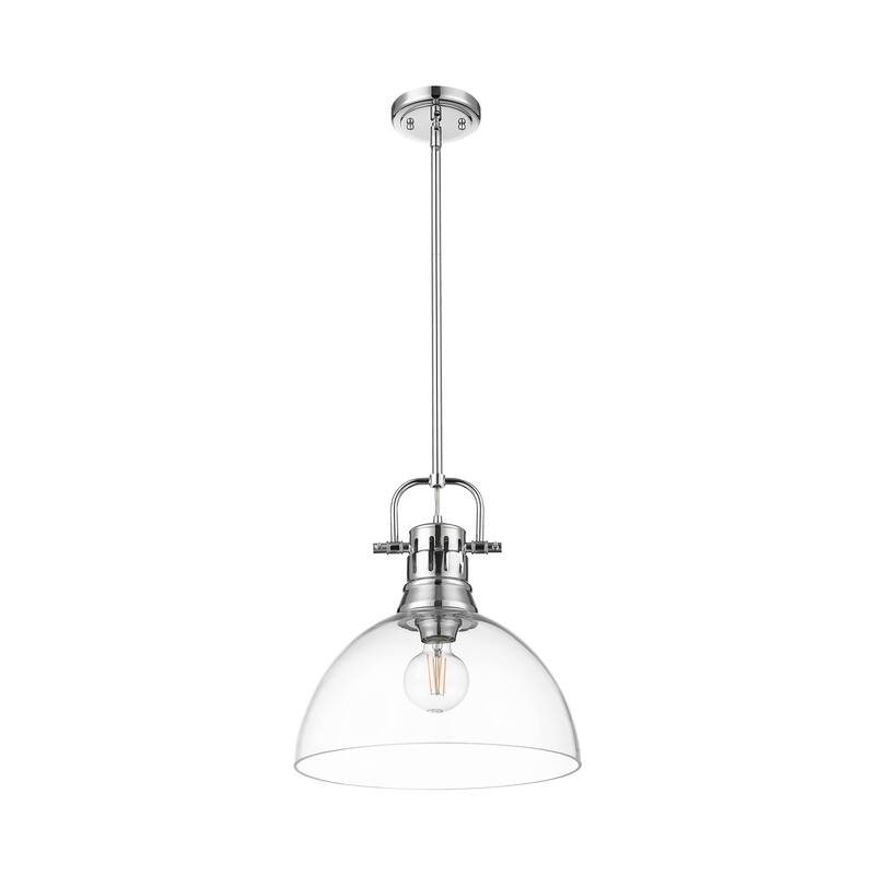 Yep by Golden Lighting Duncan 1-light 14in rod hung Pendant in Chrome and Clear Glass