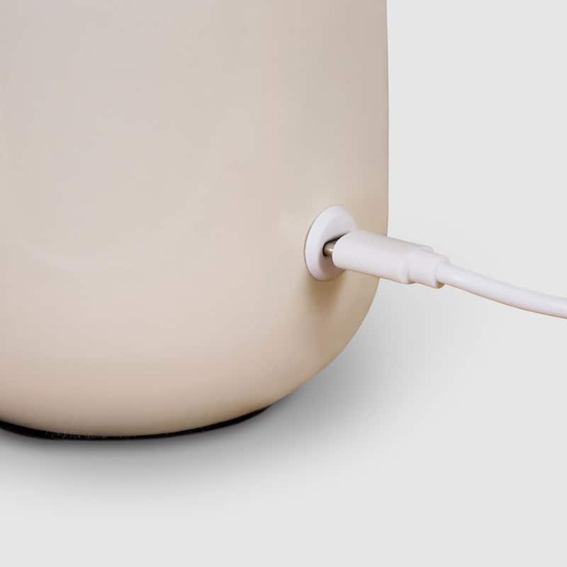 Ren LED 7.87 in Glossy Cream Midcentury Modern Urn Dimmable Cordless Portable Rechargeable Bedside Nightstand Desk Lamp