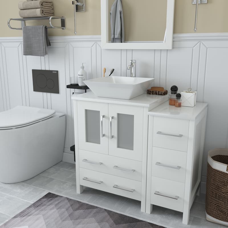 Vanity Art 36" Single Sink Bathroom Vanity Set with Engineered Marble Top and Free Mirror - 36 W X 18.5 D X 31.1 H