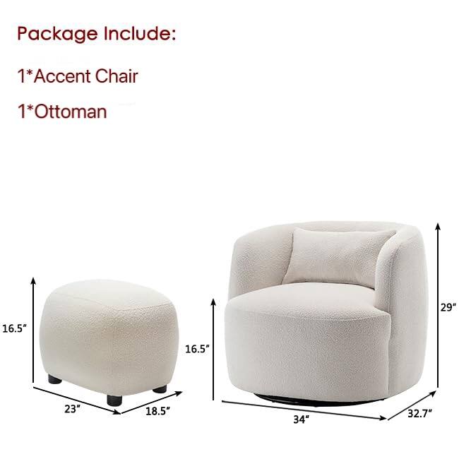 KINWELL 2-Piece Sherpa Living Room Set 1 Accent Chair 1 Boucle Ottoman