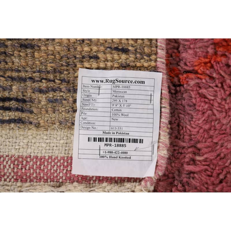 Pink Moroccan Oriental Area Rug Handmade Wool Carpet - 5'10" x 9'8"