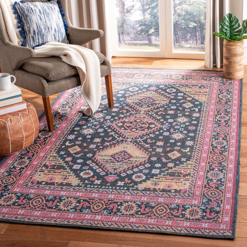 SAFAVIEH Classic Vintage Boho Lenette Oriental Cotton Rug - 4' x 6' - Navy/Pink