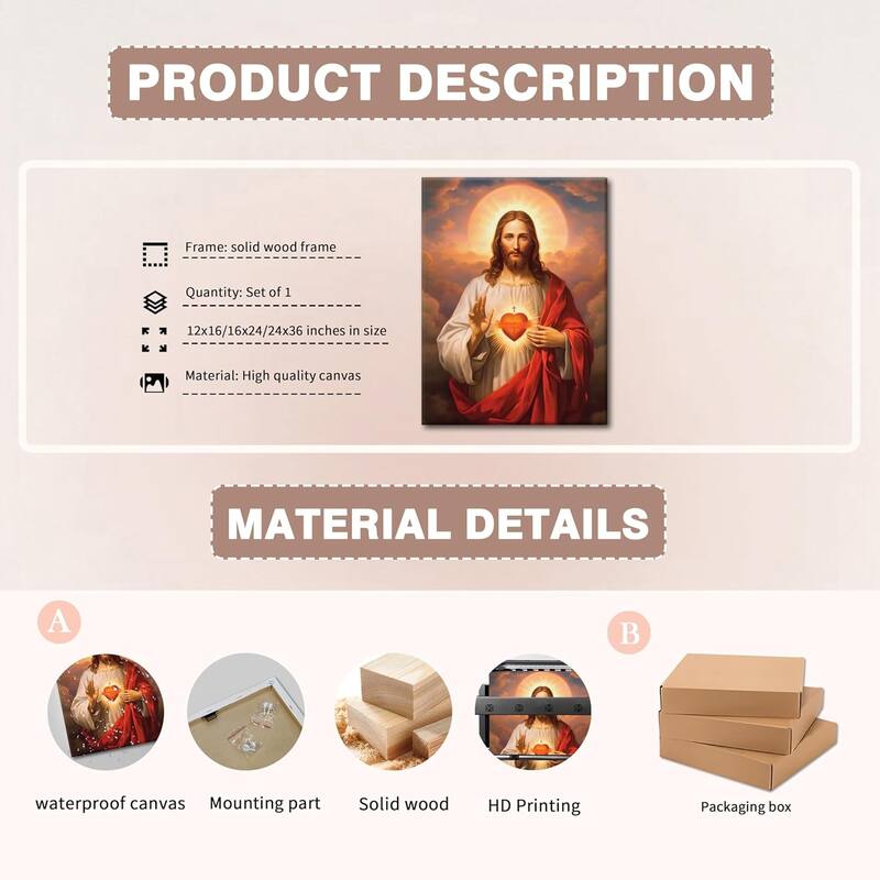 Jesus Sacred Heart Christian Wall Art, Divine Mercy Canvas Paintings