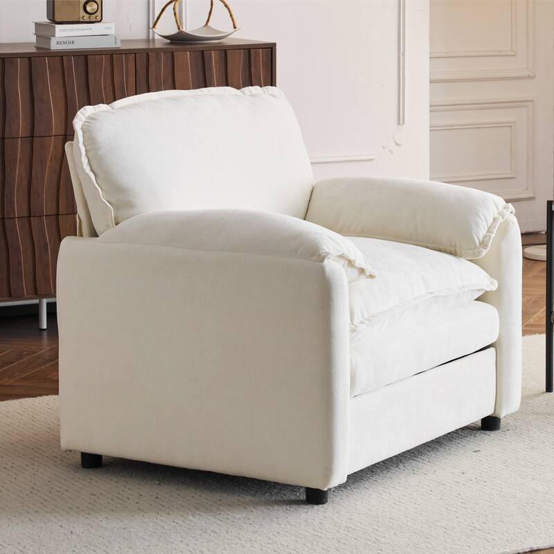 Oversized Chenille Bean Bag Chair, High Back Reading Armchair, Comfy Fluffy Sofa Chair with Cushions & Wide Seat
