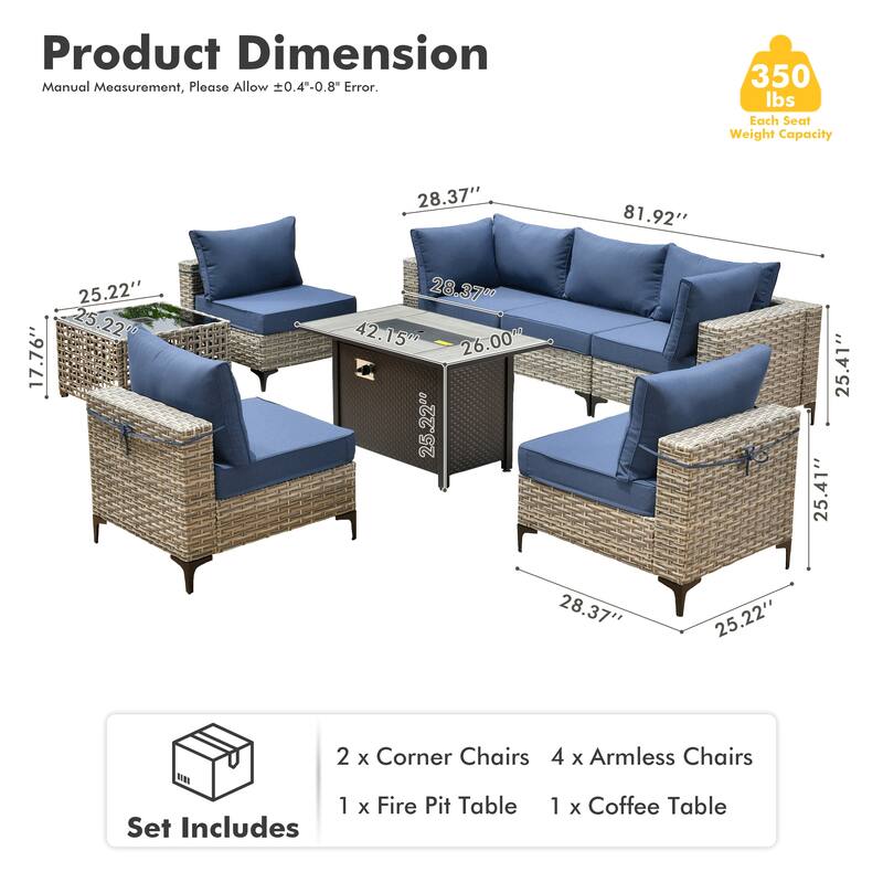 HOOOWOOO 8-piece Outdoor Wicker Sofa Set Patio Sectional Set